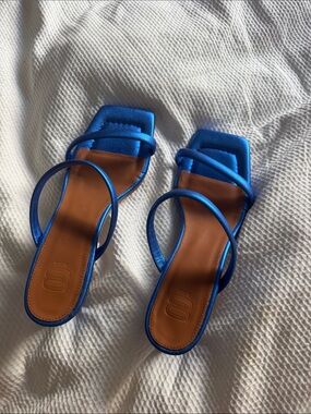 Blue Strappy Square-Toe Slide Sandals